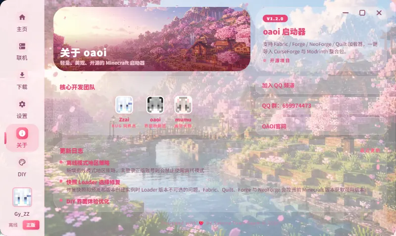 oaoi Launcher 关于概览页面截图